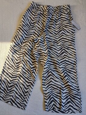 tahari ♡ linen animal zebra print coastal mobwife large wide flare leg boho